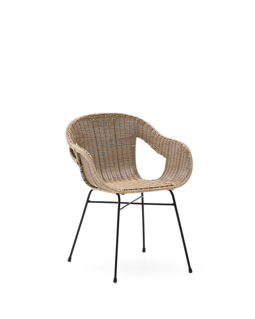 Stapelbarer Stuhl Eltiera aus synthetischem Rattan und schwarzem Stahlgestell - ZEN ZONE Furniture