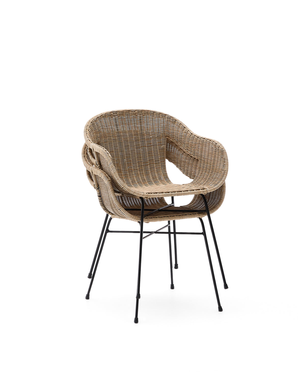 Stapelbarer Stuhl Eltiera aus synthetischem Rattan und schwarzem Stahlgestell - ZEN ZONE Furniture