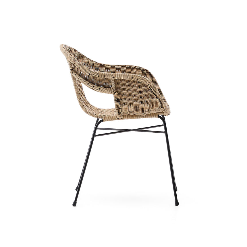 Stapelbarer Stuhl Eltiera aus synthetischem Rattan und schwarzem Stahlgestell - ZEN ZONE Furniture