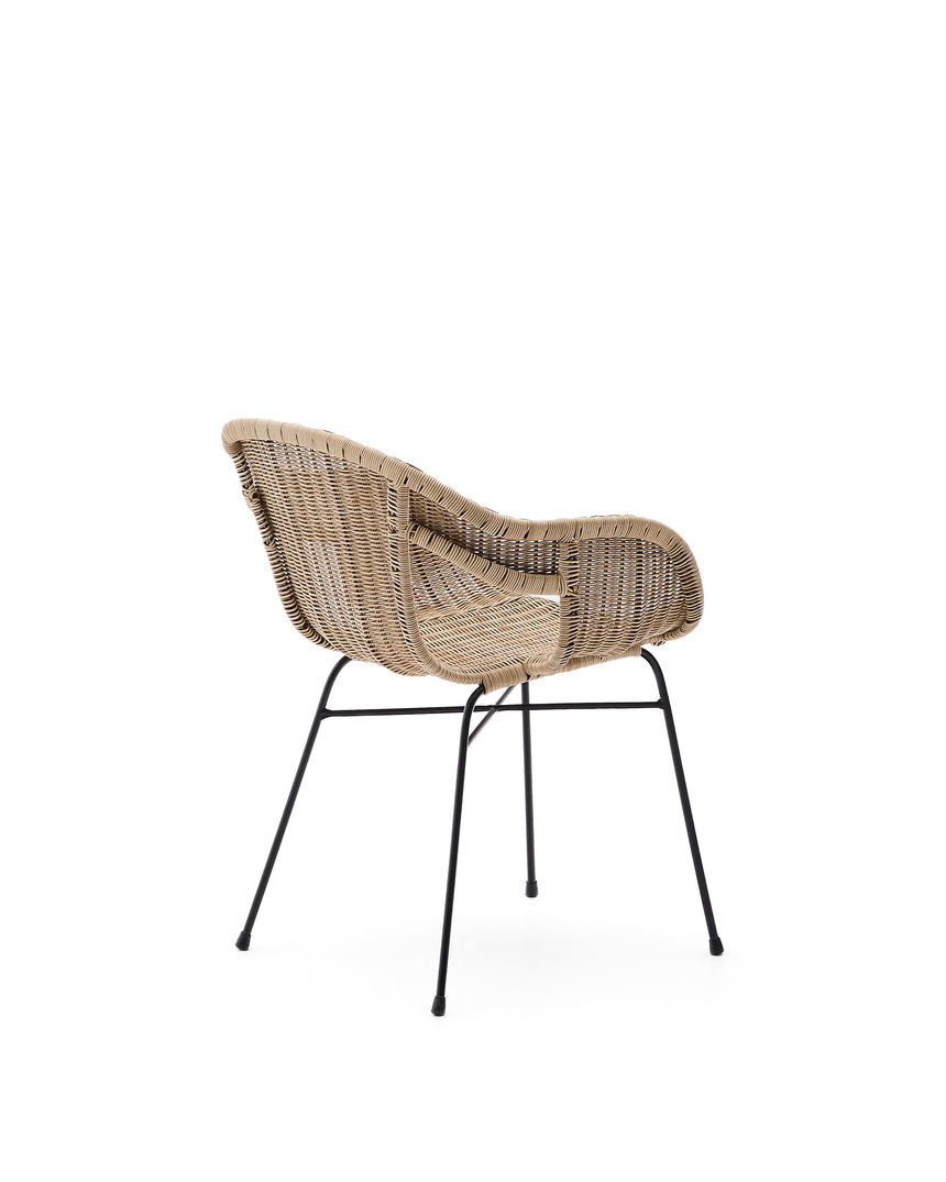 Stapelbarer Stuhl Eltiera aus synthetischem Rattan und schwarzem Stahlgestell - ZEN ZONE Furniture