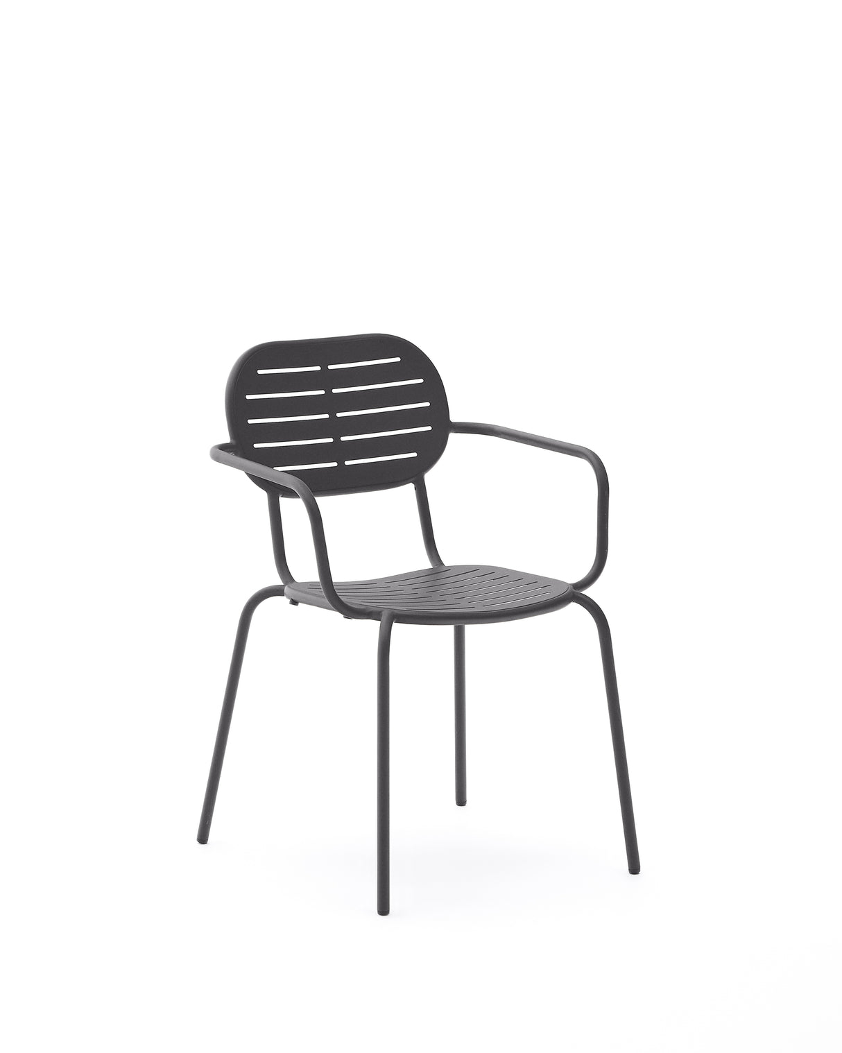 Stapelbarer Outdoor-Stuhl mit Armlehnen Brai aus verzinktem Stahl in Dunkelgrau - ZEN ZONE Furniture