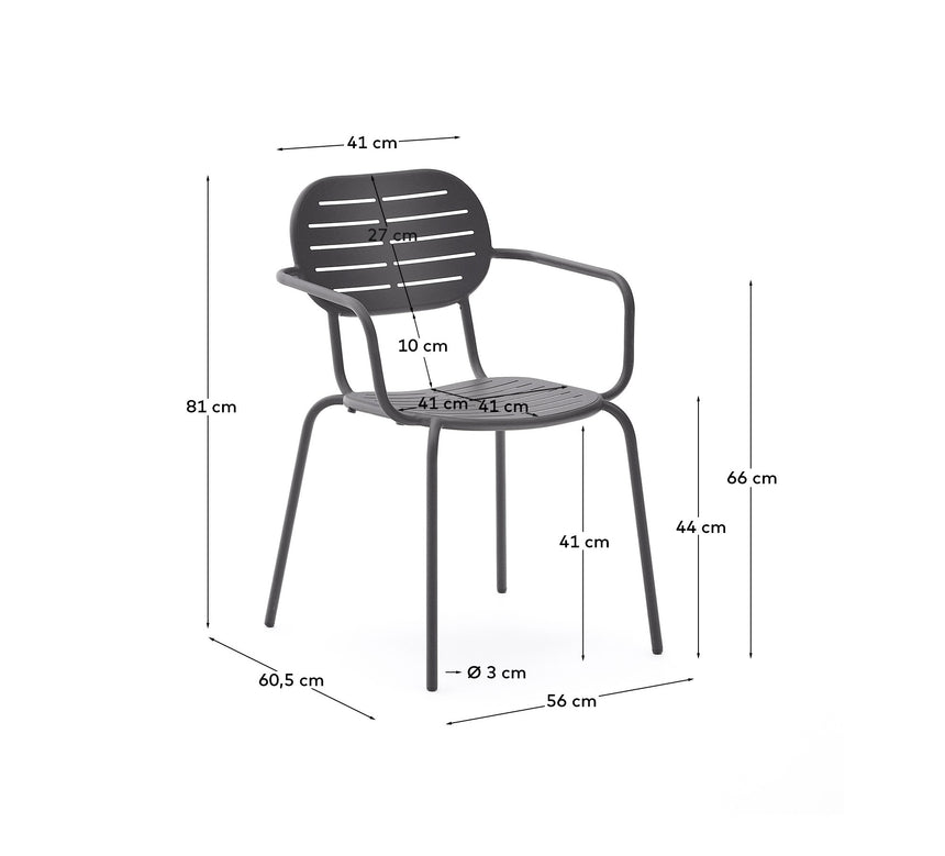 Stapelbarer Outdoor-Stuhl mit Armlehnen Brai aus verzinktem Stahl in Dunkelgrau - ZEN ZONE Furniture