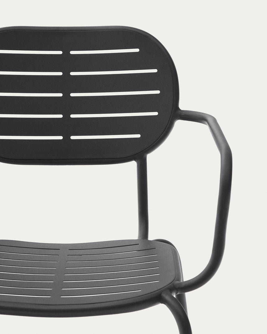 Stapelbarer Outdoor-Stuhl mit Armlehnen Brai aus verzinktem Stahl in Dunkelgrau - ZEN ZONE Furniture