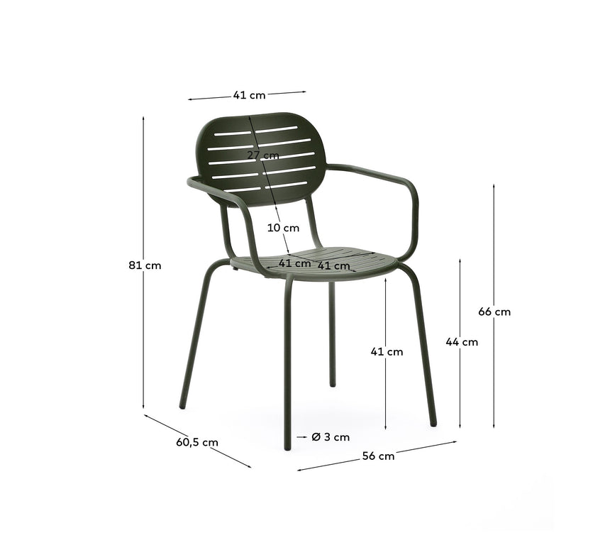 Stapelbarer Outdoor-Stuhl mit Armlehnen Brai aus verzinktem Stahl in Grün - ZEN ZONE Furniture