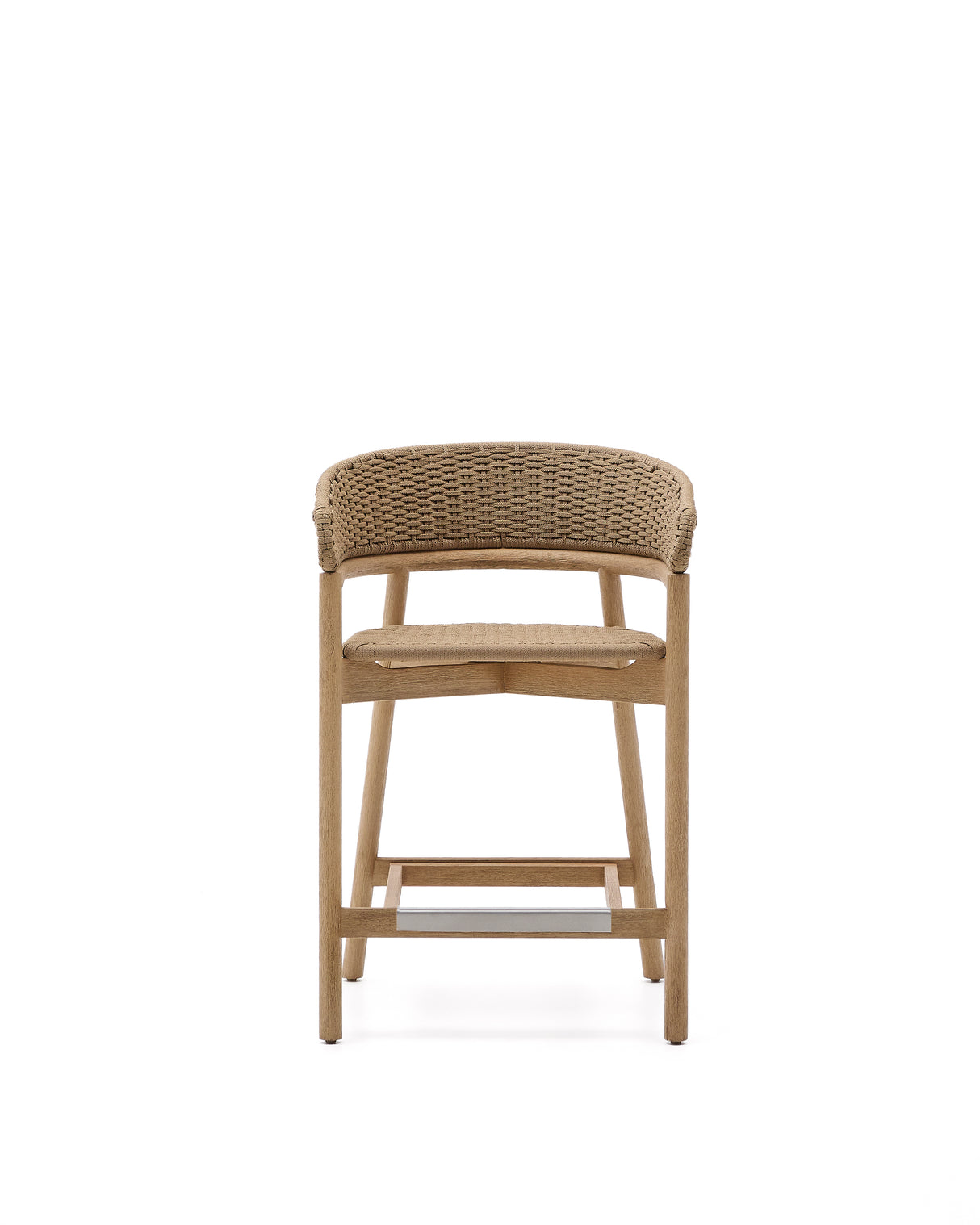 Hocker Arinella aus massivem Akazienholz mit Finish in natürlichem Farbton und beigem Seil 65 cm FSC 100% - ZEN ZONE Furniture