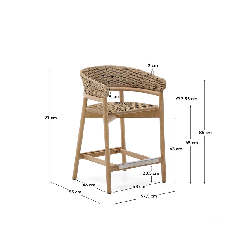 Hocker Arinella aus massivem Akazienholz mit Finish in natürlichem Farbton und beigem Seil 65 cm FSC 100% - ZEN ZONE Furniture
