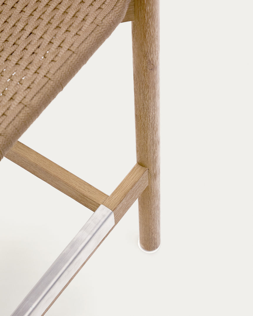 Hocker Arinella aus massivem Akazienholz mit Finish in natürlichem Farbton und beigem Seil 65 cm FSC 100% - ZEN ZONE Furniture