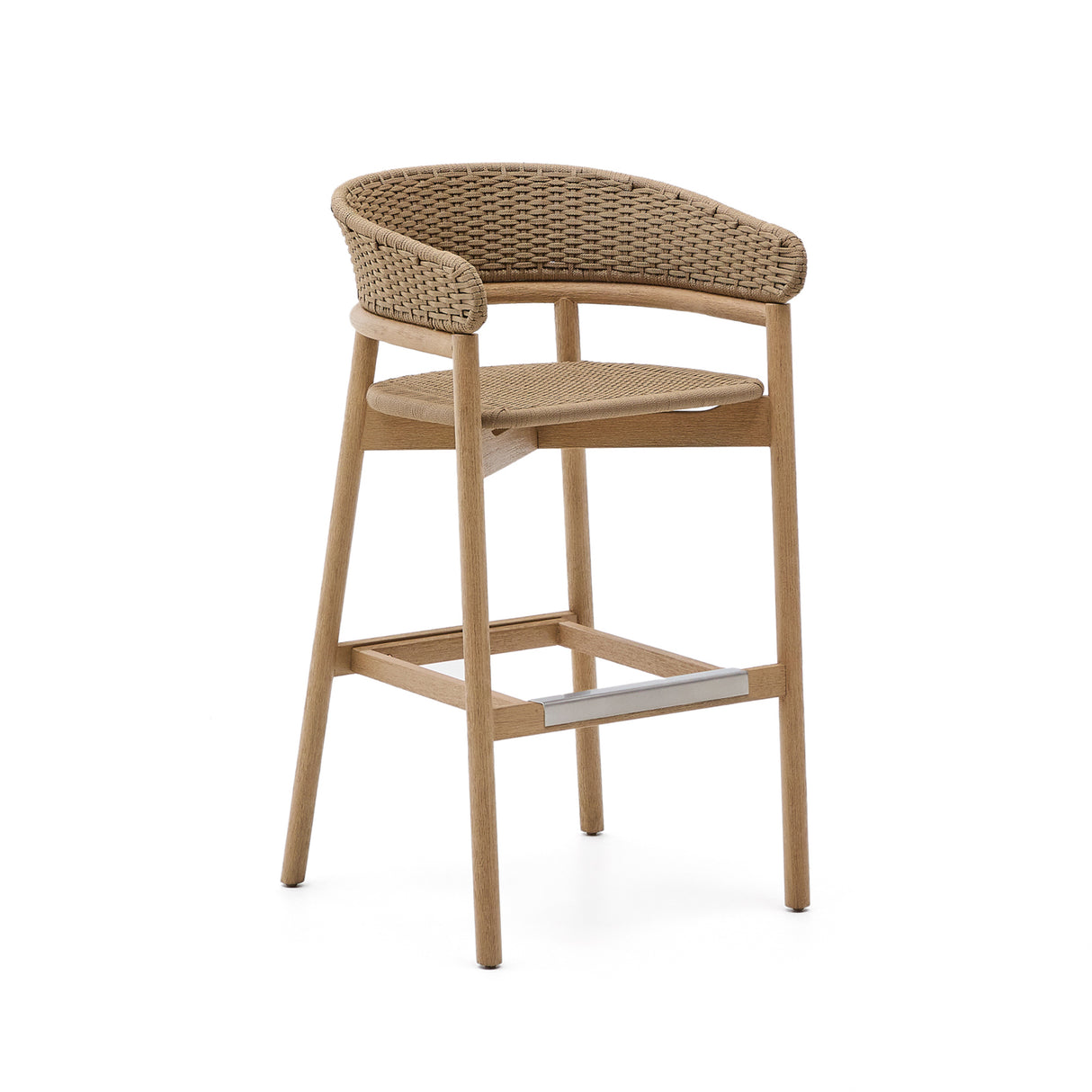 Hocker Arinella aus massivem Akazienholz mit Finish in natürlichem Farbton und beige Seil 75 cm FSC 100% - ZEN ZONE Furniture