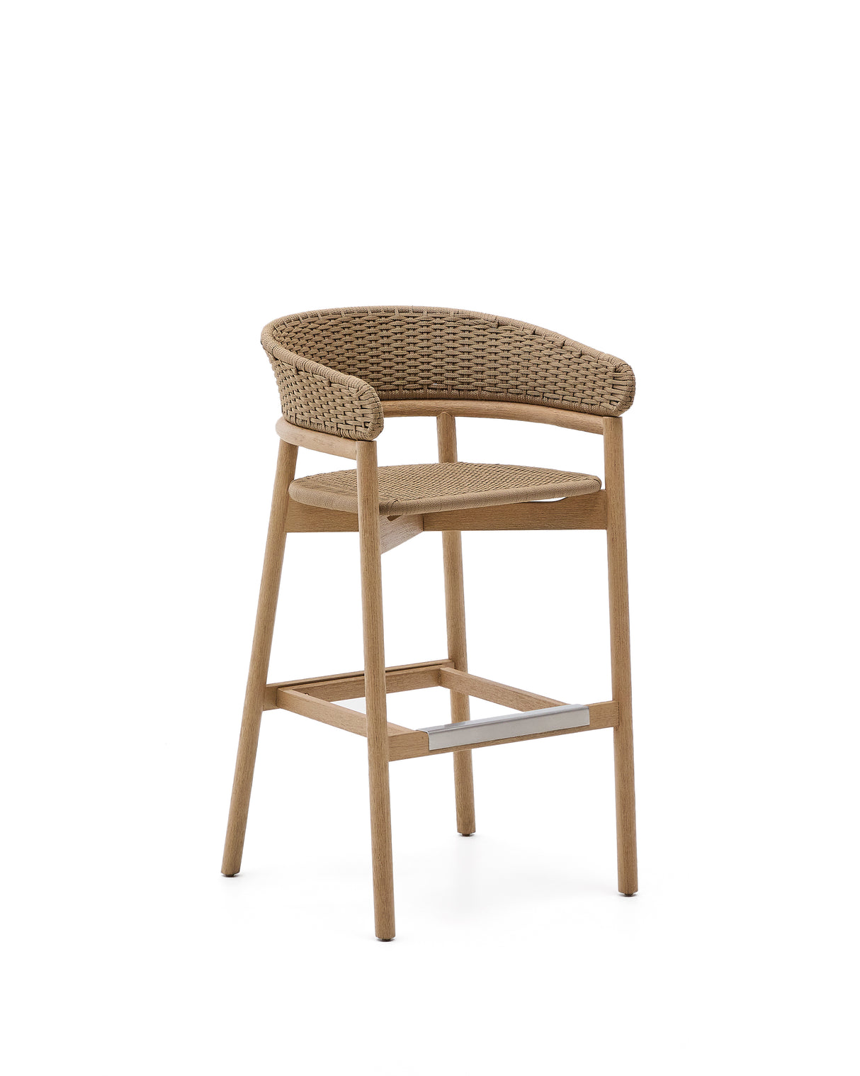 Hocker Arinella aus massivem Akazienholz mit Finish in natürlichem Farbton und beige Seil 75 cm FSC 100% - ZEN ZONE Furniture