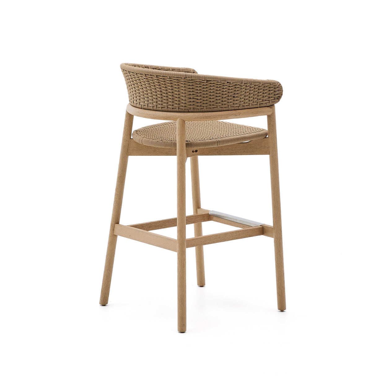 Hocker Arinella aus massivem Akazienholz mit Finish in natürlichem Farbton und beige Seil 75 cm FSC 100% - ZEN ZONE Furniture