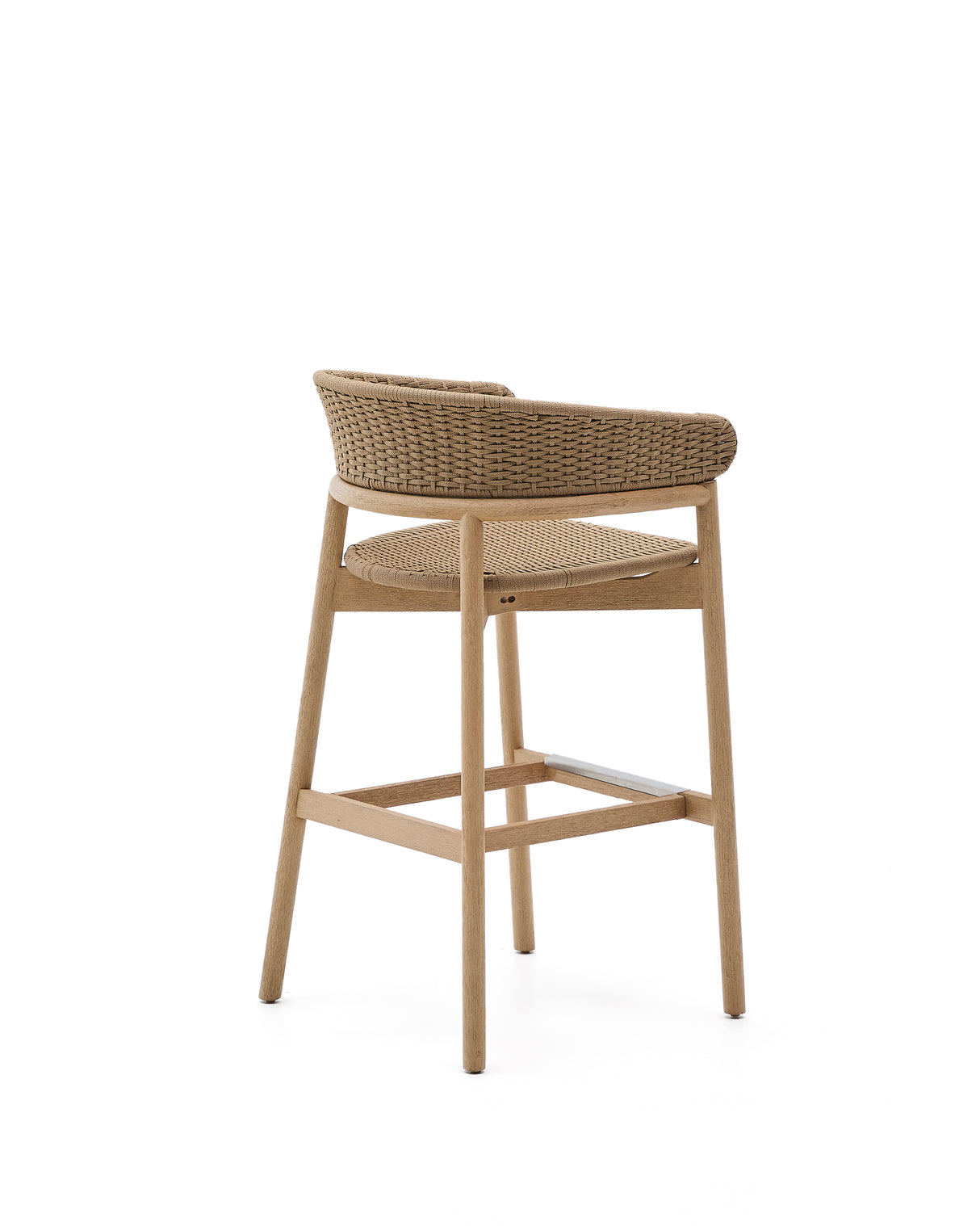 Hocker Arinella aus massivem Akazienholz mit Finish in natürlichem Farbton und beige Seil 75 cm FSC 100% - ZEN ZONE Furniture
