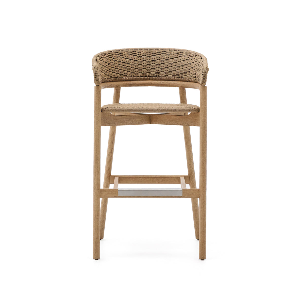 Hocker Arinella aus massivem Akazienholz mit Finish in natürlichem Farbton und beige Seil 75 cm FSC 100% - ZEN ZONE Furniture