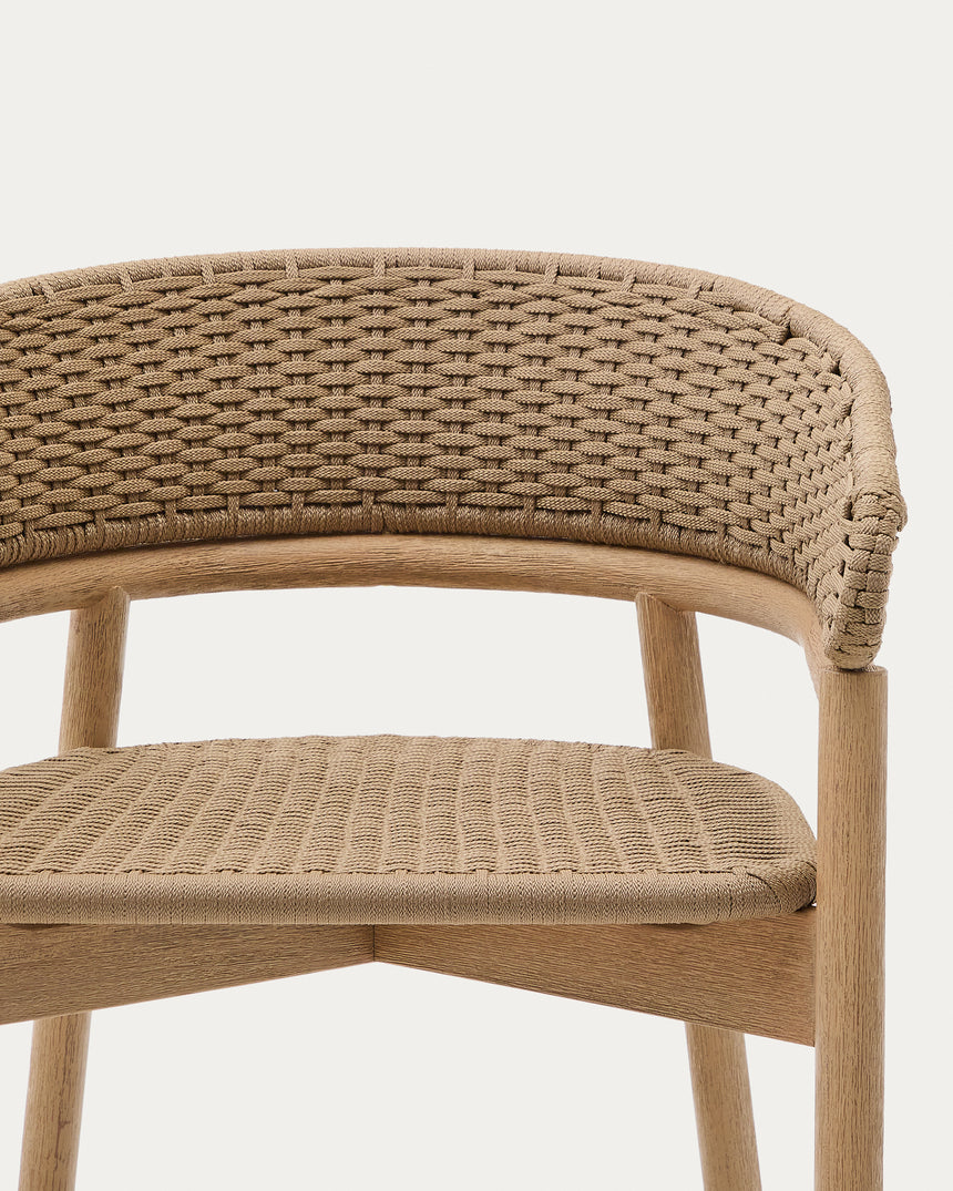 Hocker Arinella aus massivem Akazienholz mit Finish in natürlichem Farbton und beige Seil 75 cm FSC 100% - ZEN ZONE Furniture