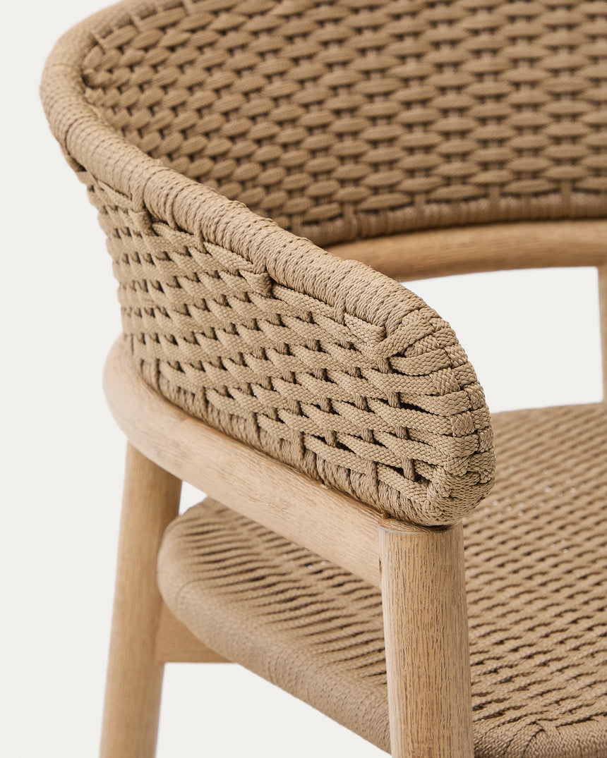 Hocker Arinella aus massivem Akazienholz mit Finish in natürlichem Farbton und beige Seil 75 cm FSC 100% - ZEN ZONE Furniture