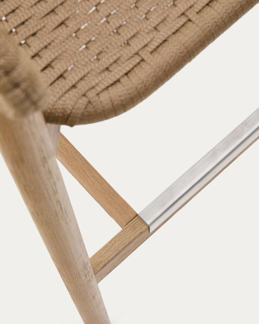 Hocker Arinella aus massivem Akazienholz mit Finish in natürlichem Farbton und beige Seil 75 cm FSC 100% - ZEN ZONE Furniture