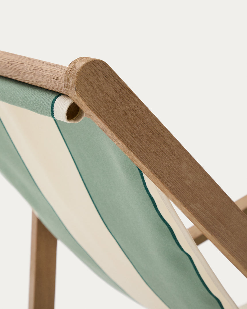 Grün-beige gestreifter klappbarer Outdoor-Liegestuhl Vilara aus massivem Akazienholz, FSC 100% - ZEN ZONE Furniture