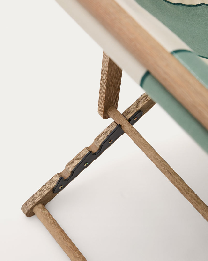 Grün-beige gestreifter klappbarer Outdoor-Liegestuhl Vilara aus massivem Akazienholz, FSC 100% - ZEN ZONE Furniture