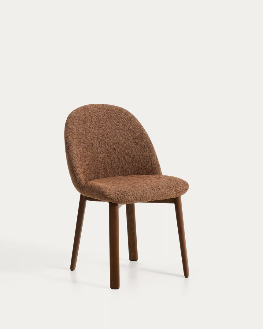 Meila Chair without armrests with chenille and solid ash wood legs in various finishes