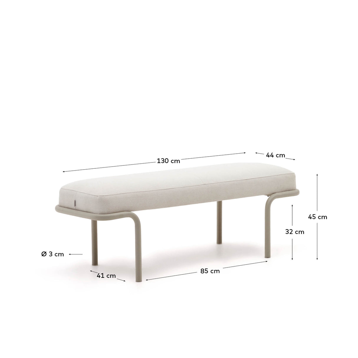 Compo Polsterbank beiger Chenille und graues Metallgestell 130 cm - ZEN ZONE Furniture