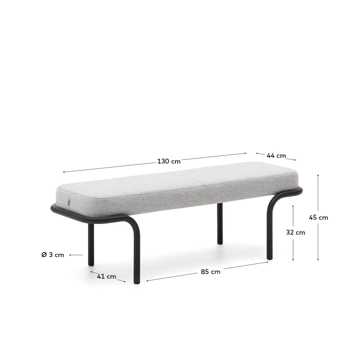 Compo Polsterbank in Grau und schwarzes Metallgestell 130 cm - ZEN ZONE Furniture