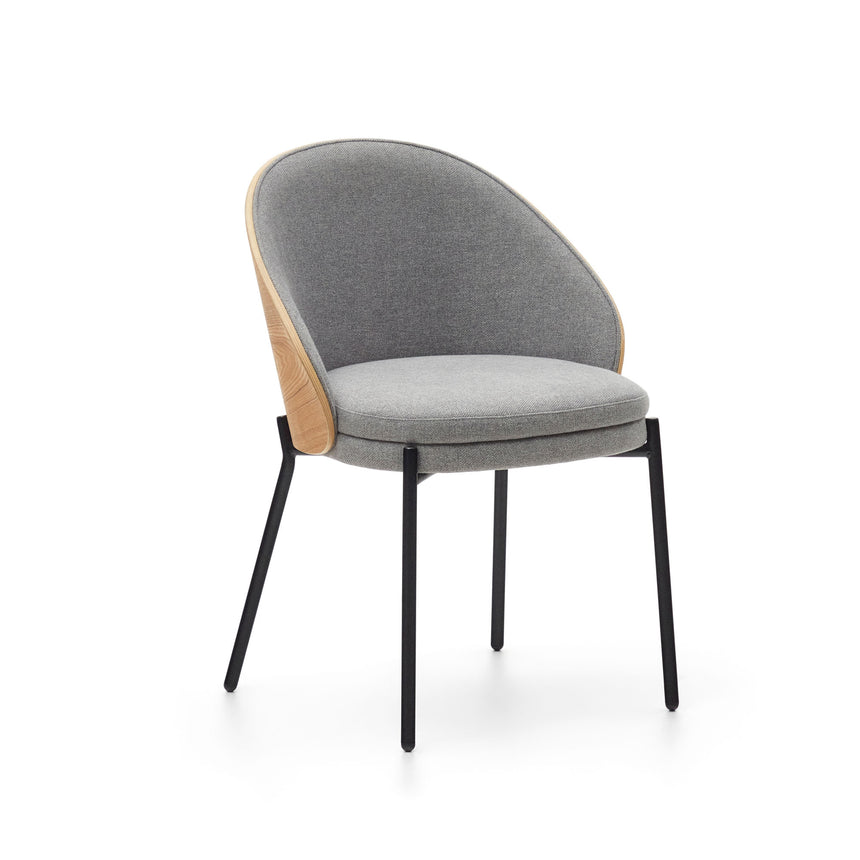 Eamy Stuhl hellgrau Eschenfurnier mit natürlichem Finish und Metall in Schwarz - ZEN ZONE Furniture