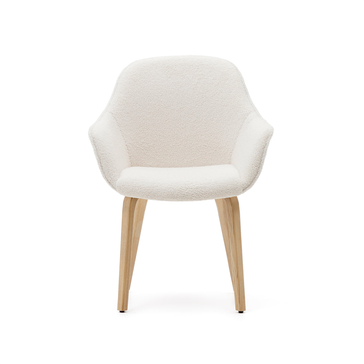 Aleli Stuhl mit Bouclé in Weiß Beine aus massivem Eschenholz mit natürlichem Finish - ZEN ZONE Furniture