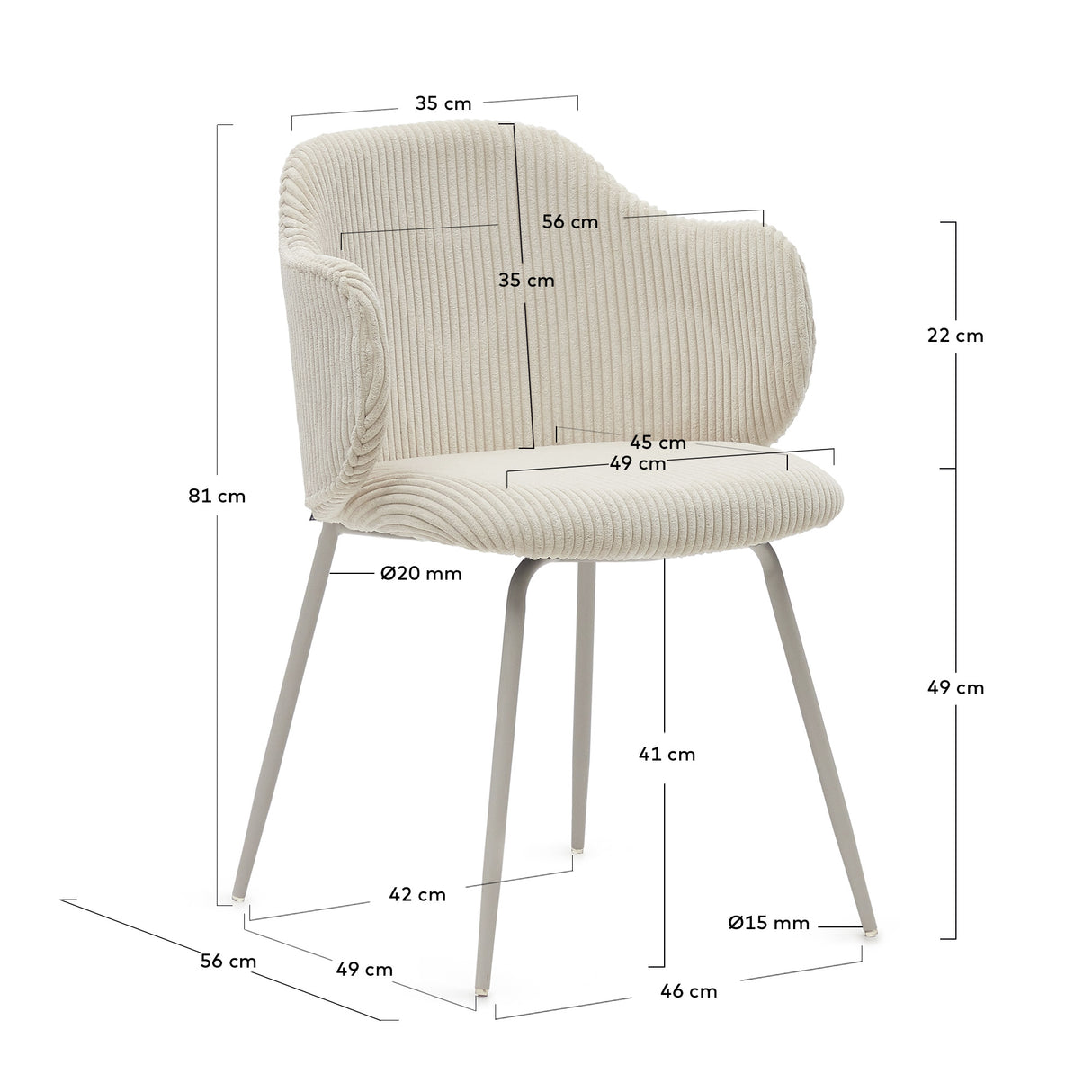 Yunia Stuhl Beige-Cord - ZEN ZONE Furniture