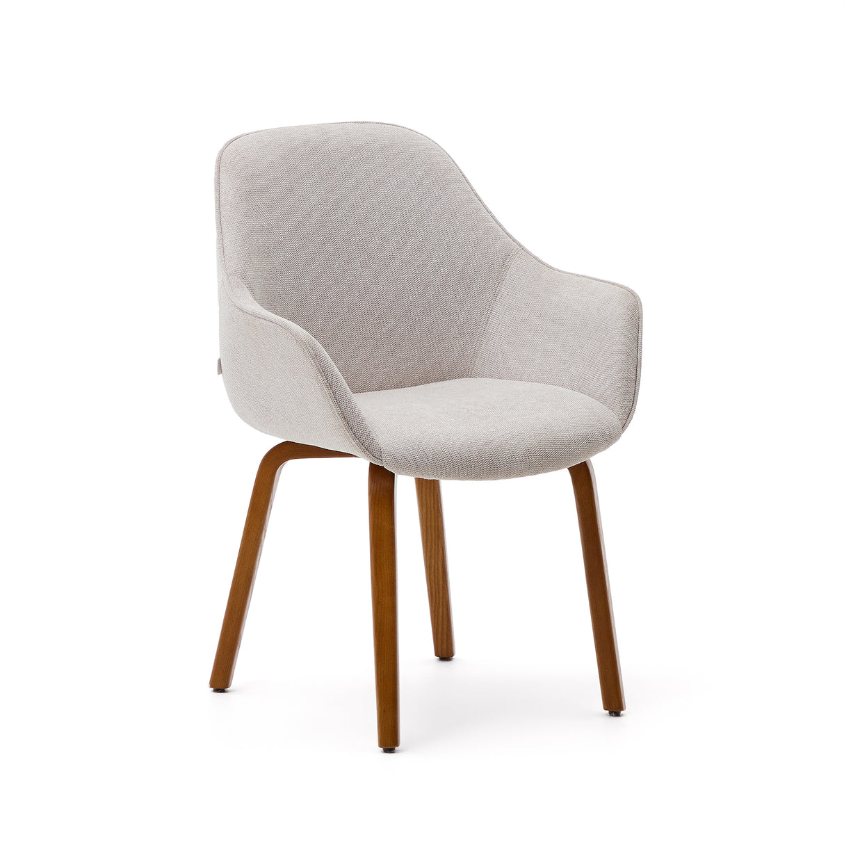 Aleli Stuhl mit Chenille in Beige Beine aus massivem Eschenholz mit Nussholz-Finish - ZEN ZONE Furniture