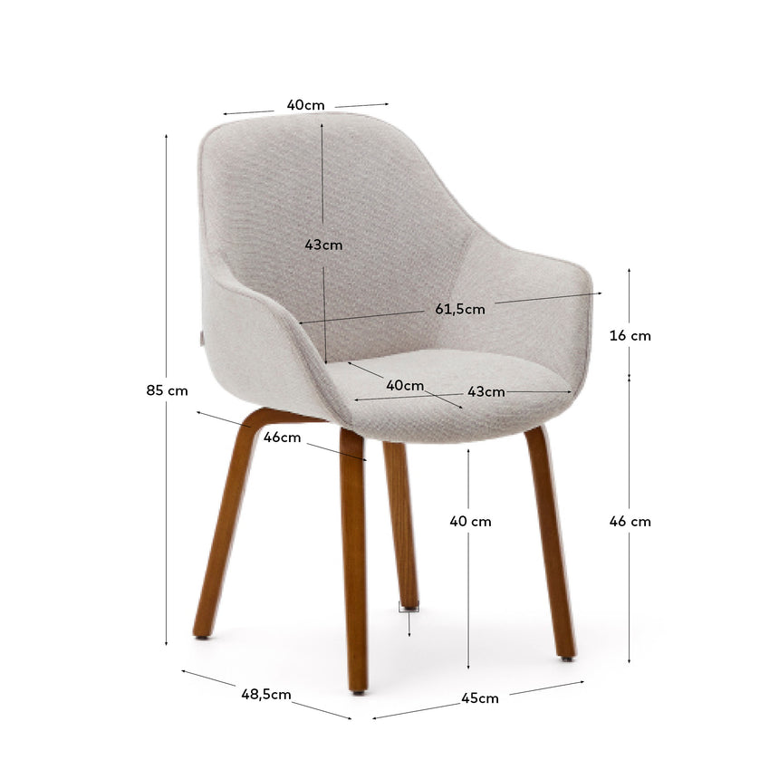 Aleli Stuhl mit Chenille in Beige Beine aus massivem Eschenholz mit Nussholz-Finish - ZEN ZONE Furniture