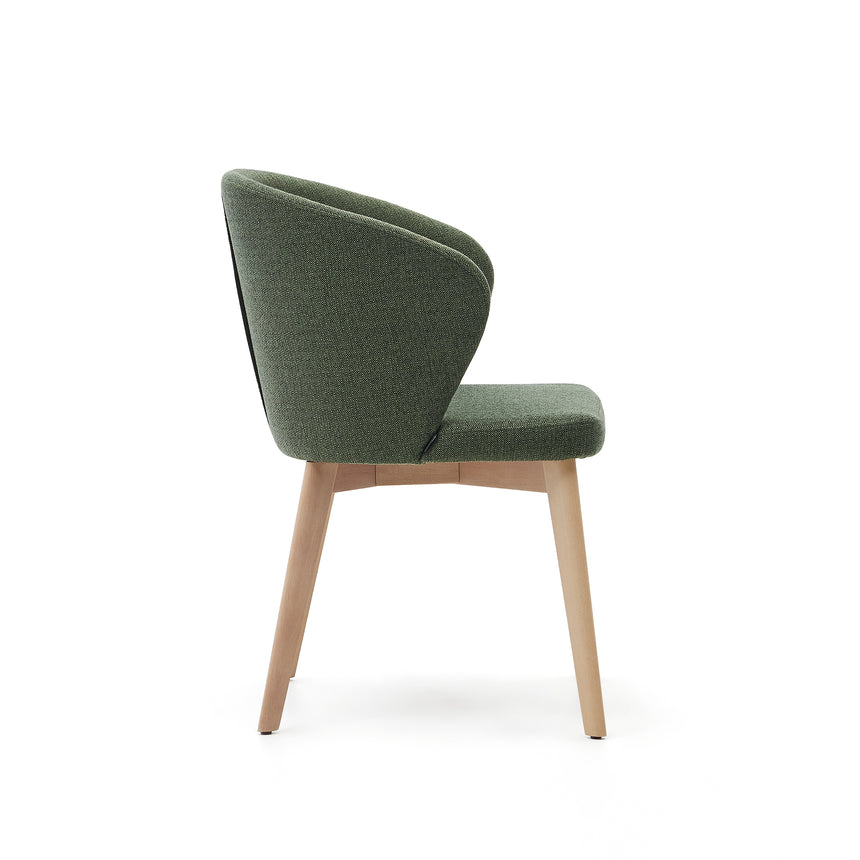 Darice Stuhl aus grüner Chenille und massivem Buchenholz 100% FSC mit naturfarbenem Finish - ZEN ZONE Furniture