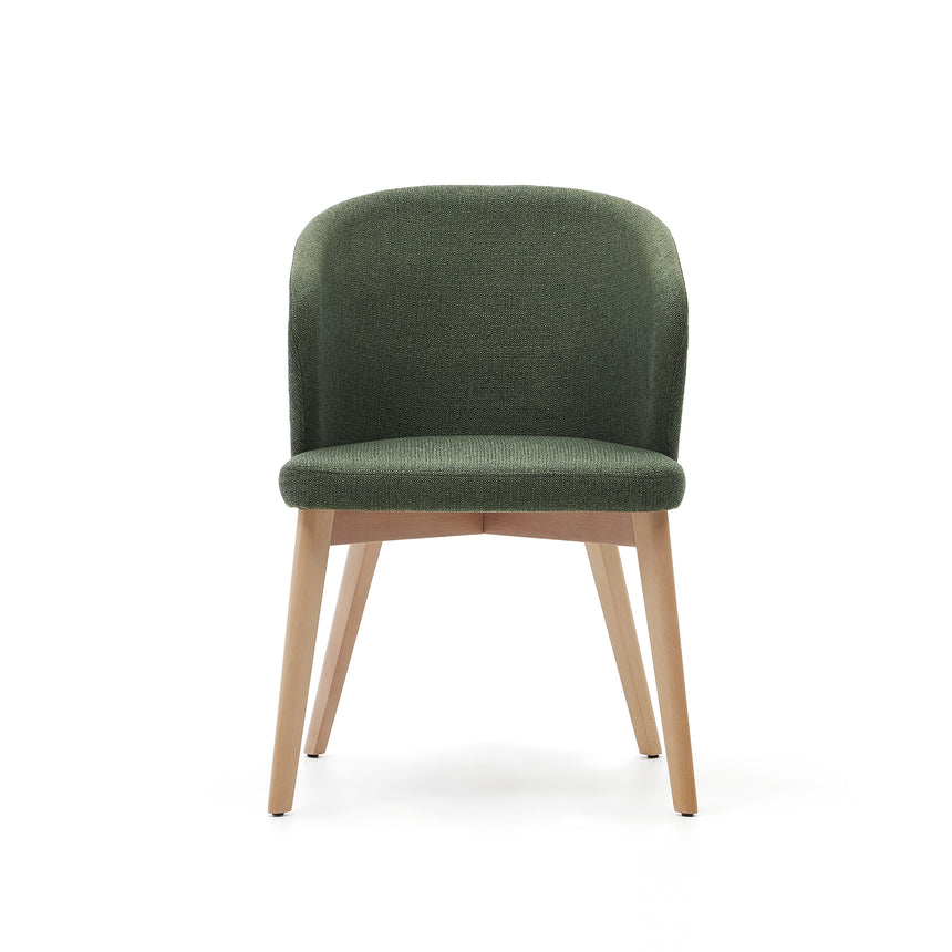 Darice Stuhl aus grüner Chenille und massivem Buchenholz 100% FSC mit naturfarbenem Finish - ZEN ZONE Furniture