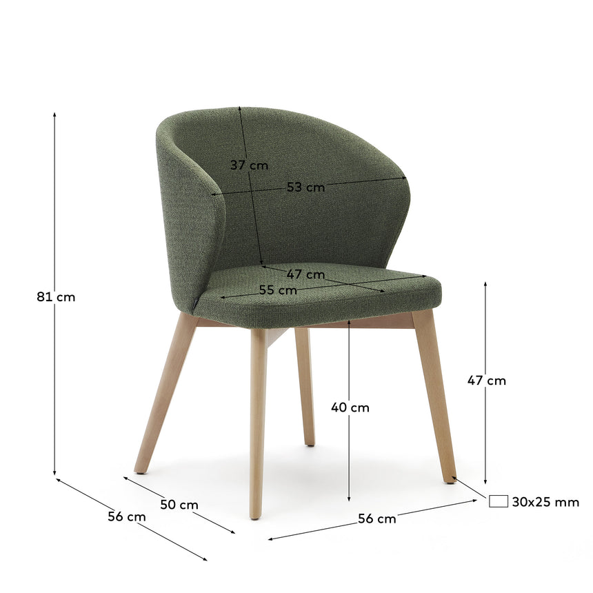 Darice Stuhl aus grüner Chenille und massivem Buchenholz 100% FSC mit naturfarbenem Finish - ZEN ZONE Furniture