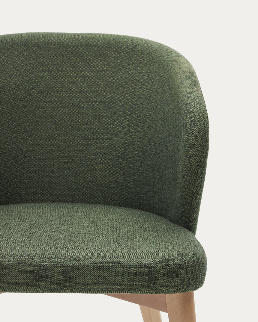 Darice Stuhl aus grüner Chenille und massivem Buchenholz 100% FSC mit naturfarbenem Finish - ZEN ZONE Furniture