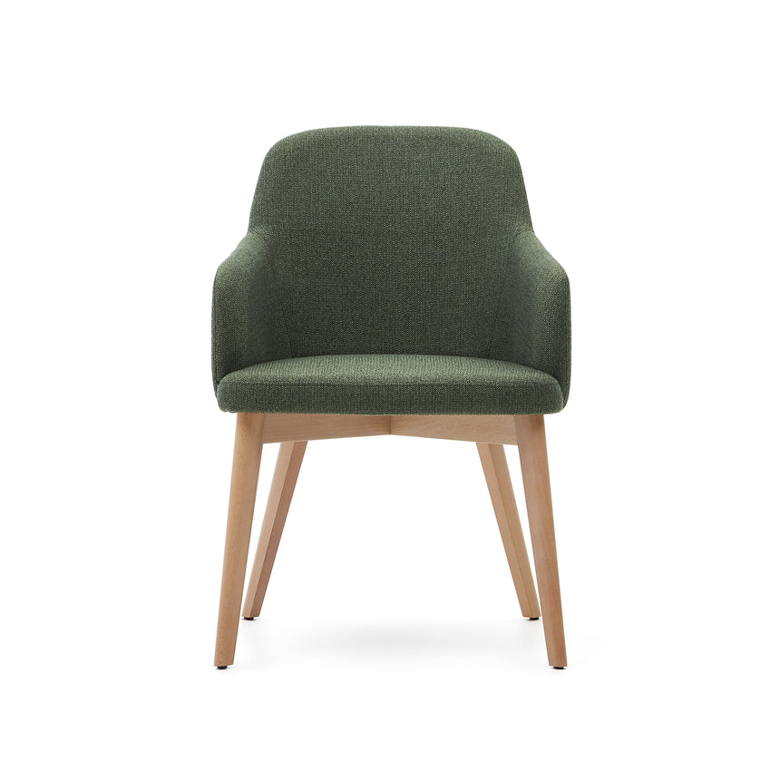 Nelida Stuhl aus grüner Chenille und massivem Buchenholz mit naturfarbenem Finish FSC 100% - ZEN ZONE Furniture