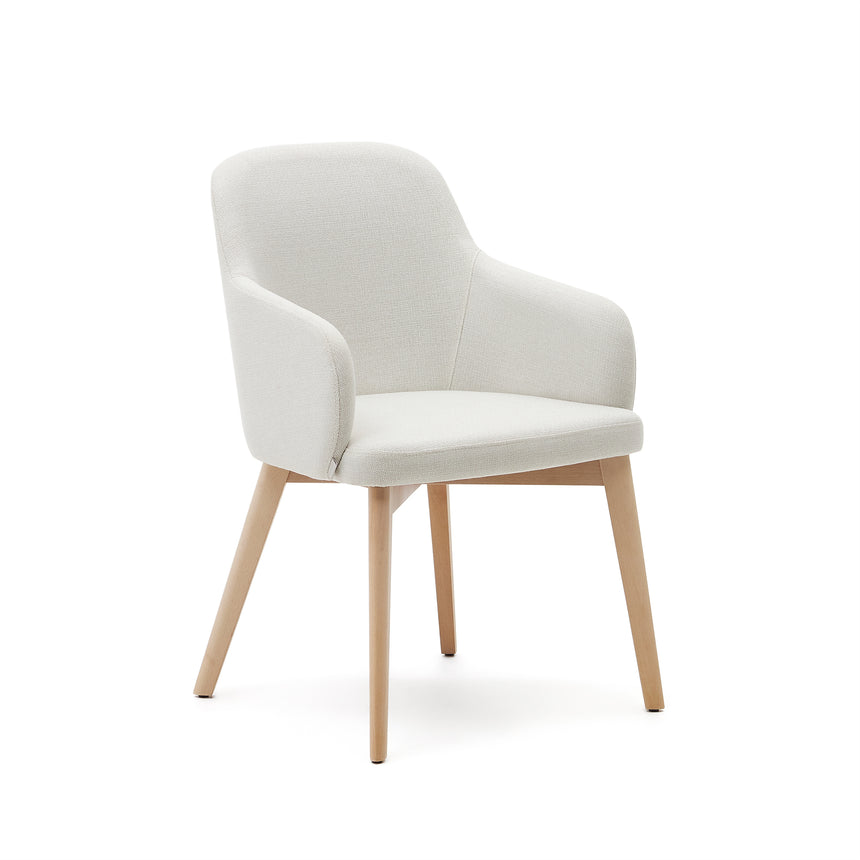 Nelida Stuhl aus beigefarbener Chenille und massivem Buchenholz 100% FSC mit naturfarbenem - ZEN ZONE Furniture