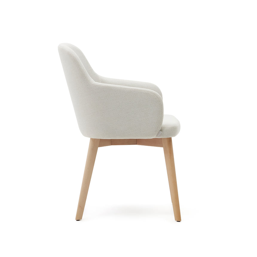 Nelida Stuhl aus beigefarbener Chenille und massivem Buchenholz 100% FSC mit naturfarbenem - ZEN ZONE Furniture