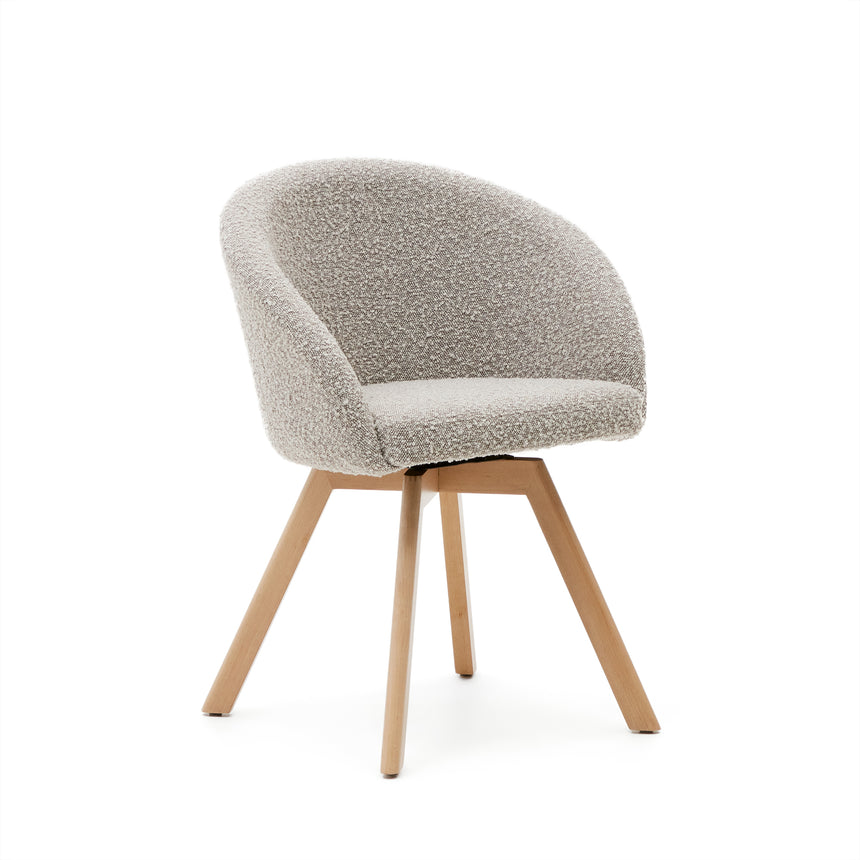 Marvin Drehstuhl mit Bouclé-Polsterung in Grau Beine massive Buche mit natürlichem Finish - ZEN ZONE Furniture