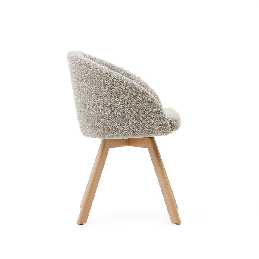 Marvin Drehstuhl mit Bouclé-Polsterung in Grau Beine massive Buche mit natürlichem Finish - ZEN ZONE Furniture