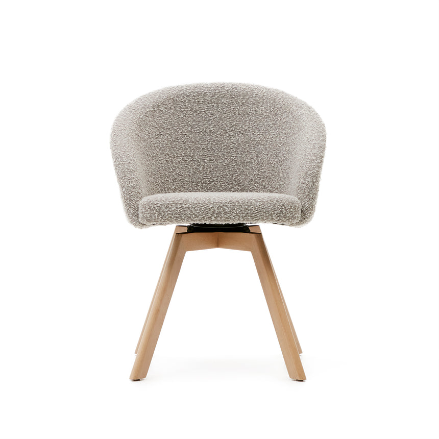 Marvin Drehstuhl mit Bouclé-Polsterung in Grau Beine massive Buche mit natürlichem Finish - ZEN ZONE Furniture