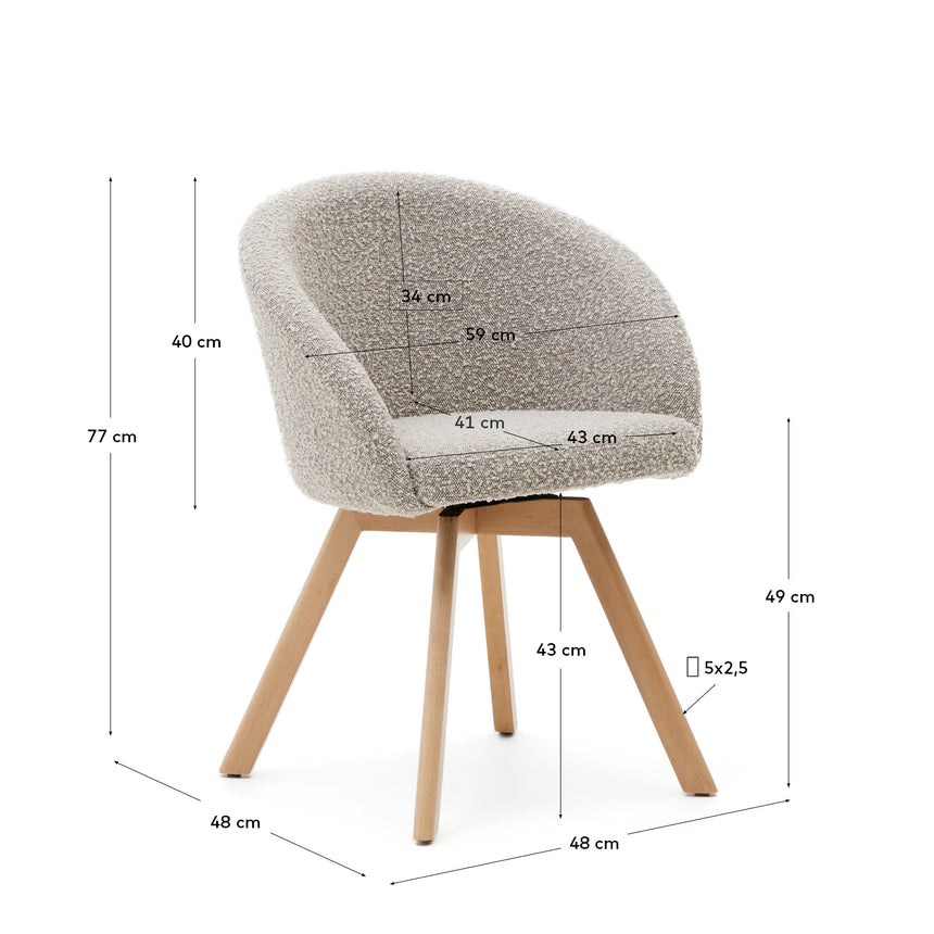 Marvin Drehstuhl mit Bouclé-Polsterung in Grau Beine massive Buche mit natürlichem Finish - ZEN ZONE Furniture