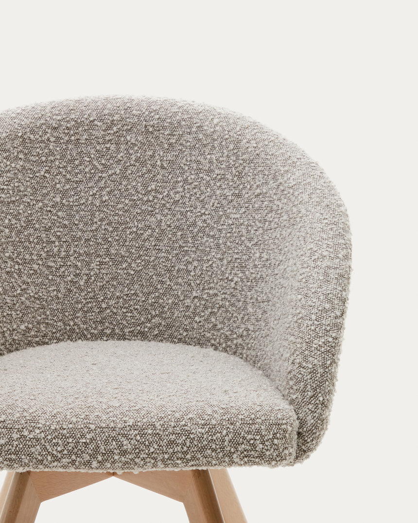 Marvin Drehstuhl mit Bouclé-Polsterung in Grau Beine massive Buche mit natürlichem Finish - ZEN ZONE Furniture