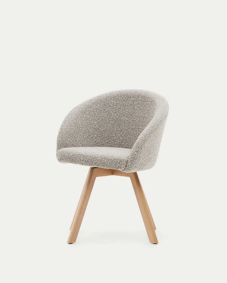 Marvin Drehstuhl mit Bouclé-Polsterung in Grau Beine massive Buche mit natürlichem Finish - ZEN ZONE Furniture