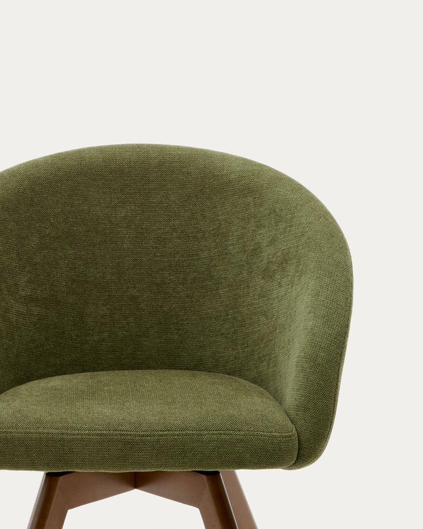 Marvin Drehstuhl mit grüner Chenille Beine aus massiver Buche mit Nussholzfinish - ZEN ZONE Furniture