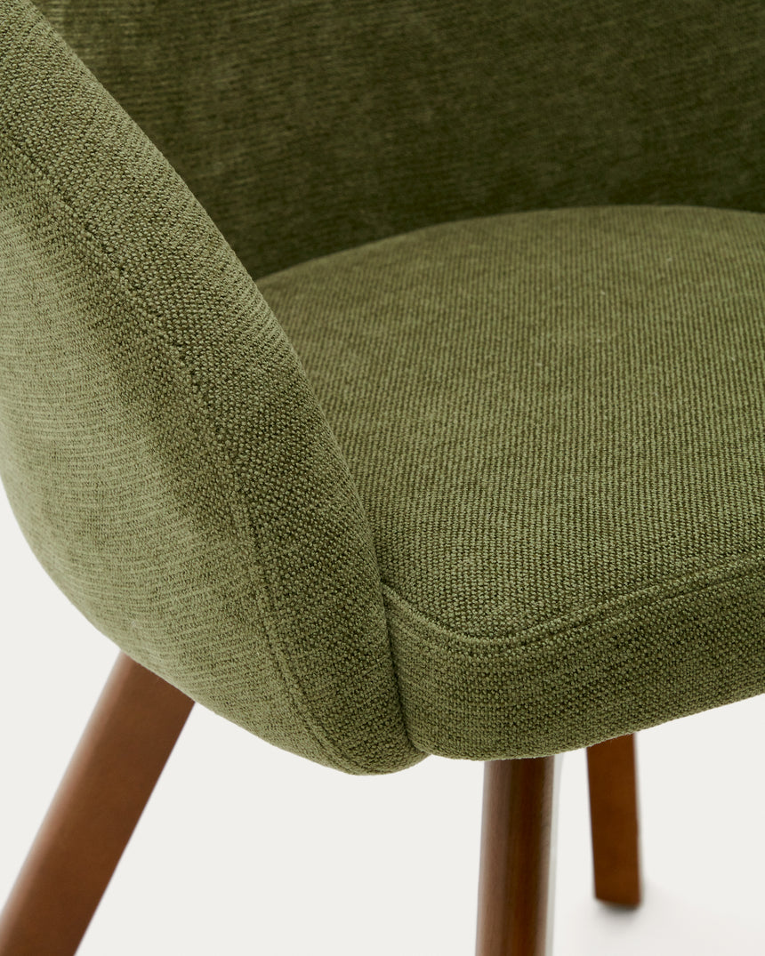 Marvin Drehstuhl mit grüner Chenille Beine aus massiver Buche mit Nussholzfinish - ZEN ZONE Furniture