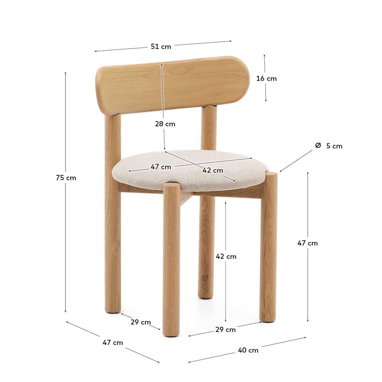 Nebai Stuhl mit beiger Chenille und Gestell aus massivem Eichenholz mit naturfarbenem Fini - ZEN ZONE Furniture