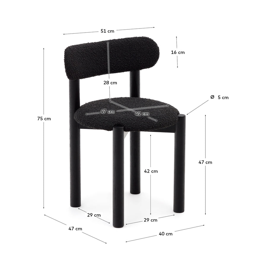 Nebai Stuhl aus schwarzem Bouclé und massivem Eichenholz mit schwarzem Finish - ZEN ZONE Furniture