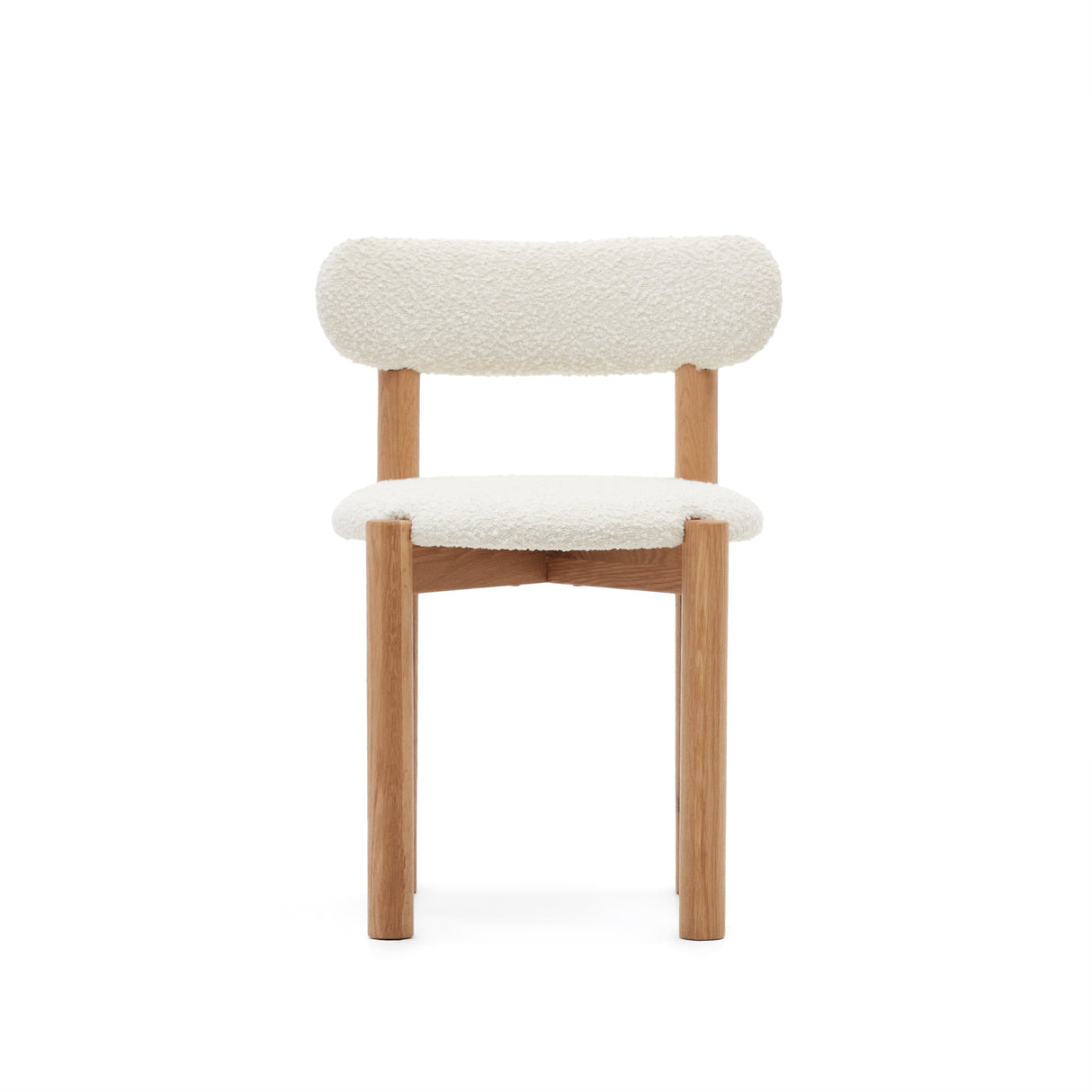 Nebai Stuhl aus weißem Bouclé und massivem Eichenholz mit natürlichem Finish - ZEN ZONE Furniture