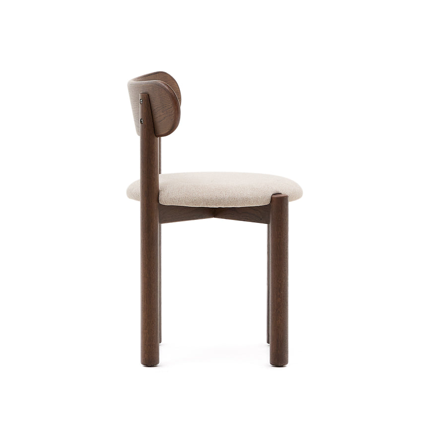 Nebai Stuhl aus brauner Chenille und Gestell aus massivem Eichenholz mit Nussholz Finish F - ZEN ZONE Furniture