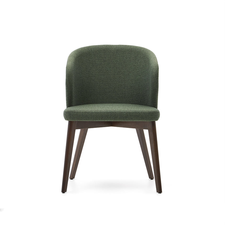 Darice Stuhl aus grüner Chenille und massivem Buchenholz 100% FSC mit Nussbaum-Finish - ZEN ZONE Furniture