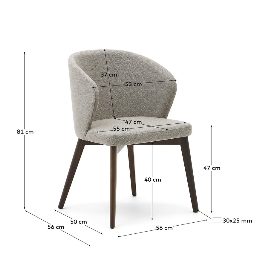 Darice Stuhl aus brauner Chenille und massivem Buchenholz 100% FSC mit Nussbaum-Finish - ZEN ZONE Furniture